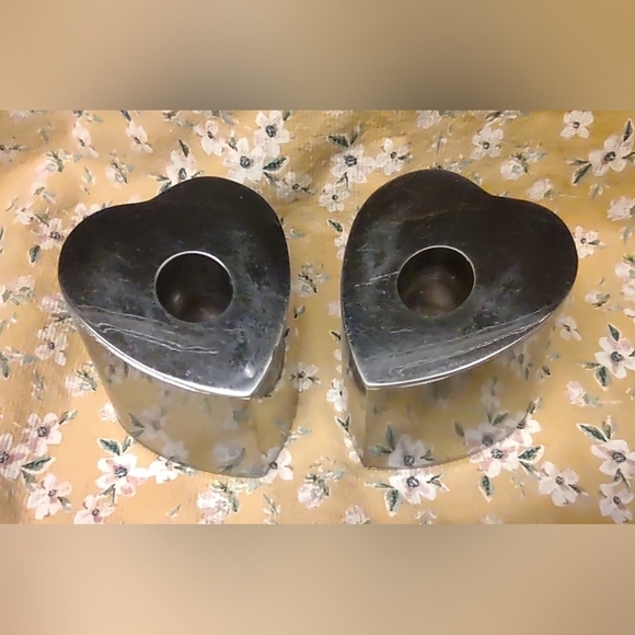 Pair of Vintage Stainless Steel Heart Shaped Votive & Taper Candle Holders🕯️ - Picture 6 of 16
